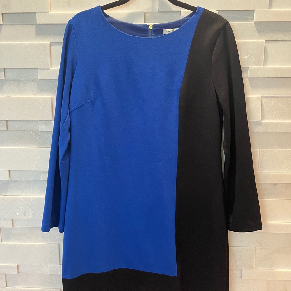 Trina Turk Blue & Black Color Block Long-sleeve Dress Y2K - Women’s 10